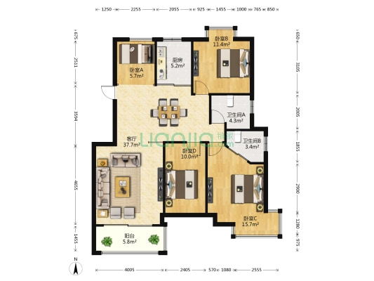 金桥慧景 4室1厅2卫 117平方
