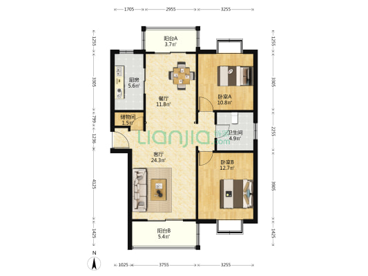 龙泰公寓 2室2厅1卫 110平方