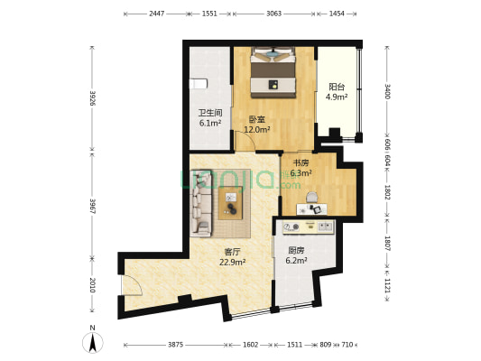 普君南苑 2室1厅1卫 88平方