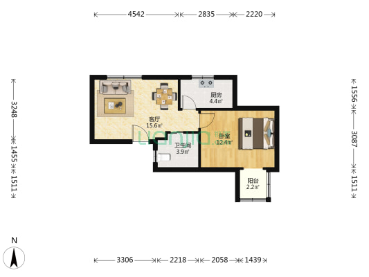 欧韵艺墅(公寓) 1室1厅1卫 61平方