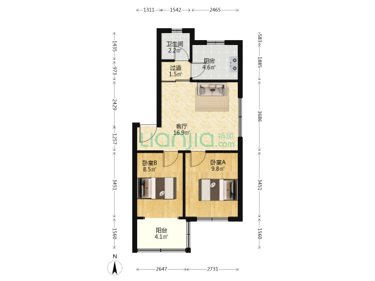 刘家冲长铁 2室1厅1卫 58平方