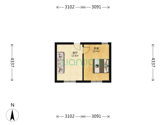 伊河路150号院 1室1厅0卫 46平方