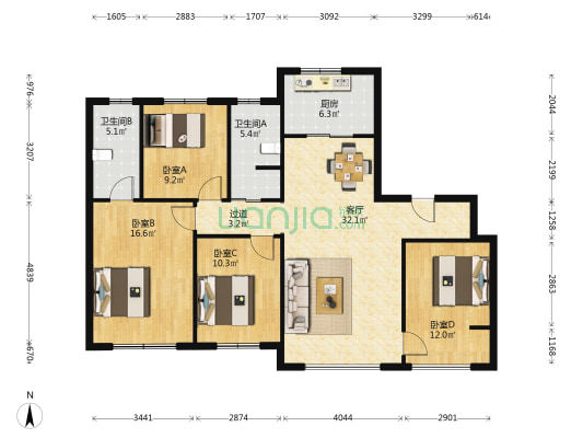 历下金茂府 4室1厅2卫 140平方