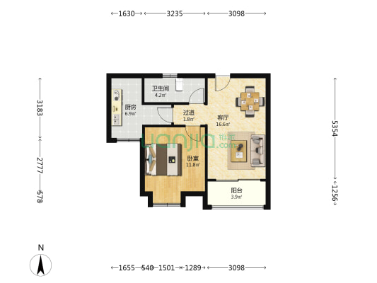 春江苑 1室1厅1卫 60平方