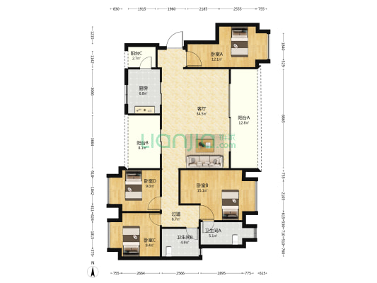 龙湖两江郦湾二期林涧 4室1厅2卫 132平方