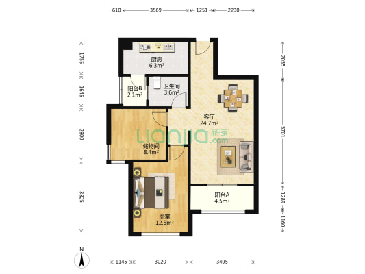 龙腾万都汇 1室1厅1卫 84平方