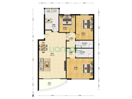 如意花园 3室1厅2卫 158平方