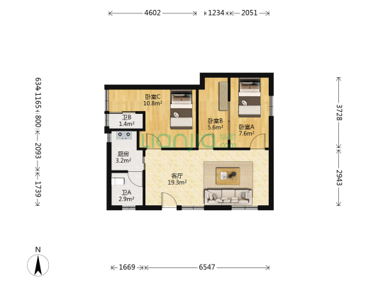 荔泰居 3室1厅2卫 64平方