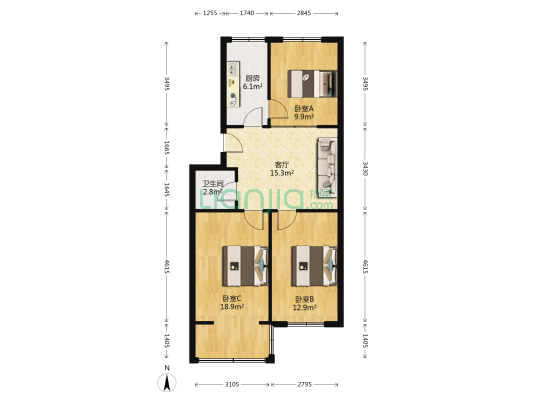黔灵西路108号 3室1厅1卫 81平方