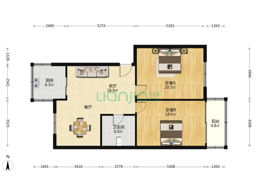 西大街85号 2室1厅1卫 104平方