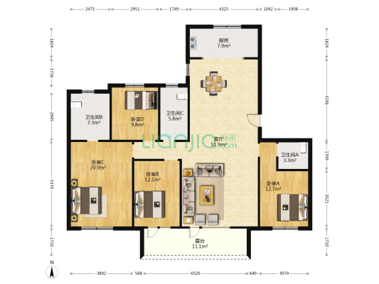 中海凤凰里 4室1厅3卫 167平方
