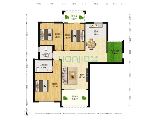 宜和云天 3室1厅2卫 126平方