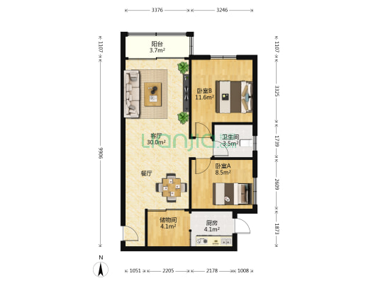 紫荆花园 2室1厅1卫 75平方