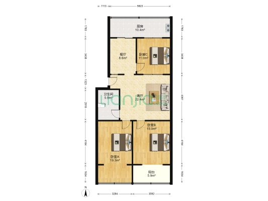 先锋街西1巷1号 3室2厅1卫 106平方