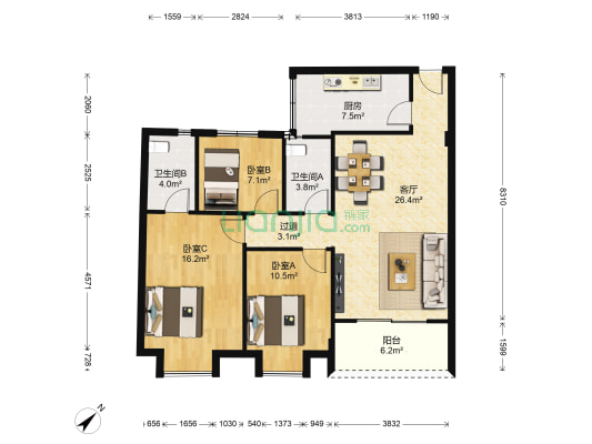 君怡楼 3室1厅2卫 91平方