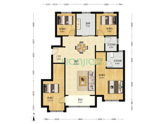 雪山万科城A13区云湾园 4室1厅2卫 131平方