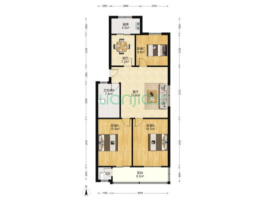 引镇供销社 3室2厅2卫 117平方