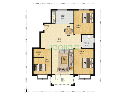 蓝港祥和 3室1厅1卫 125平方