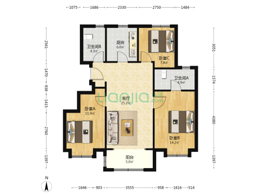 新城悦隽公馆 3室1厅2卫 106平方