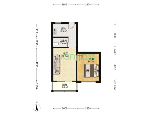 文化局宿舍 1室1厅1卫 48平方