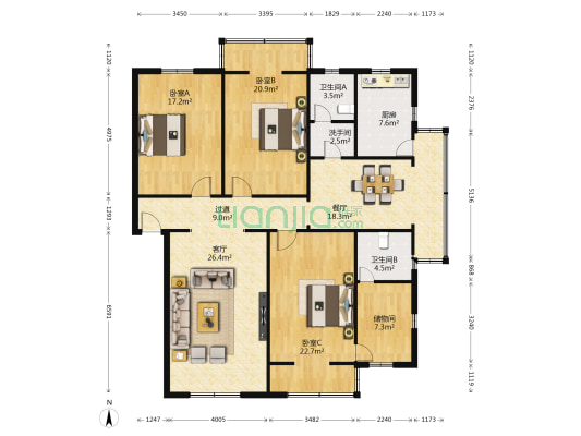 金泰苑 3室2厅3卫 159平方