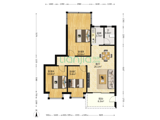 福源新村 3室1厅1卫 87平方