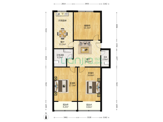 祥苑小区 2室2厅2卫 121平方