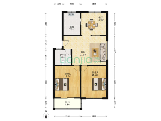 舜耕新村西区 2室2厅1卫 97平方