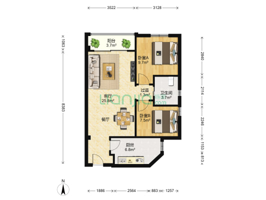 金龙花园 2室1厅1卫 79平方