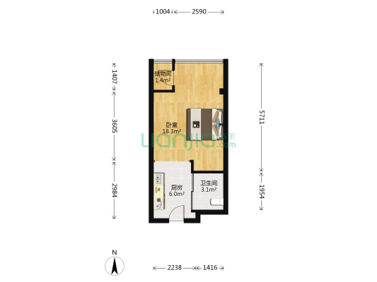 景悦公寓 1室0厅1卫 44平方