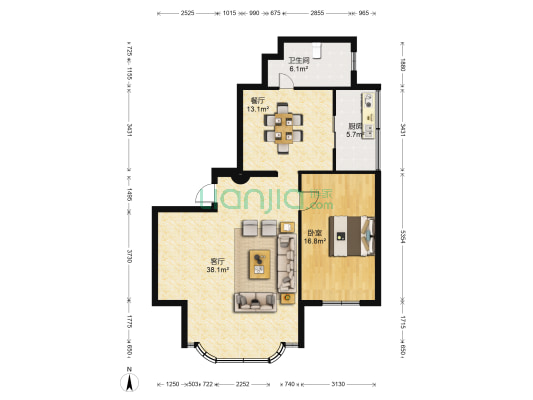 国贸花园 1室2厅1卫 161平方