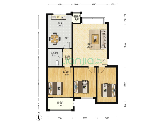 祥福佳园 3室1厅1卫 105平方