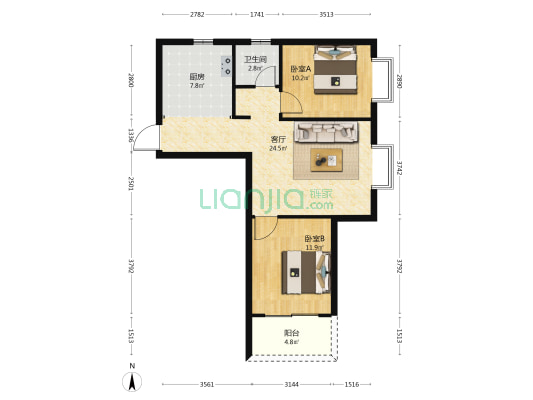 上海花园 2室1厅1卫 81平方