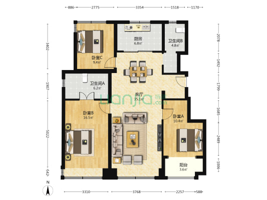 中建宸庐 3室1厅2卫 119平方