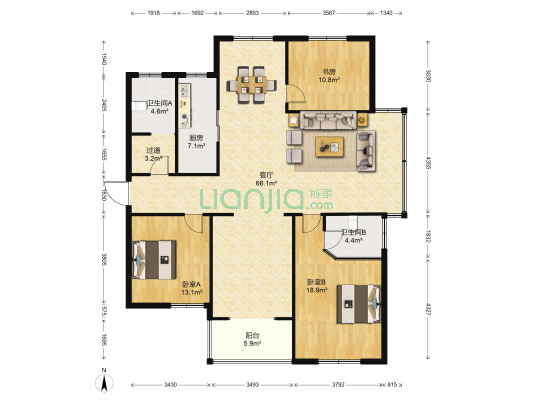 益泉·世纪广场百合花园 3室1厅2卫 168平方