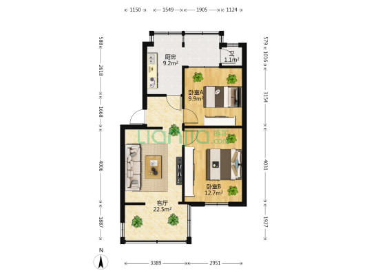 云南省农业机械研究所生活区 2室1厅1卫 49平方