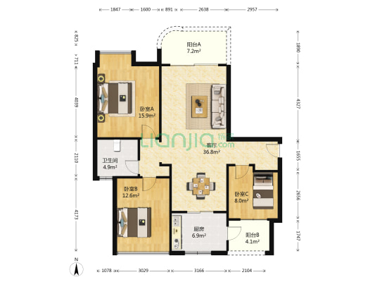 花溪碧桂园 3室1厅1卫 120平方