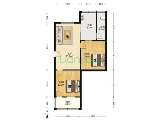 三角商住楼 2室1厅1卫 63平方