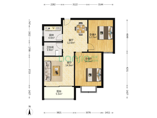 九龙山社区 2室2厅1卫 91平方