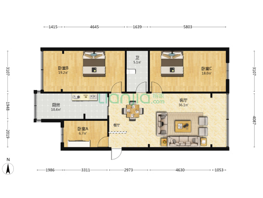 恒安商住楼 3室1厅1卫 96平方
