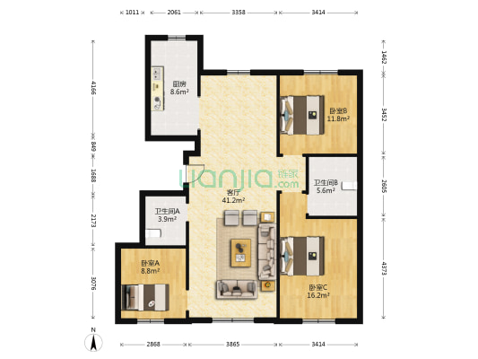 吉大文昌路55号院 3室1厅2卫 131平方