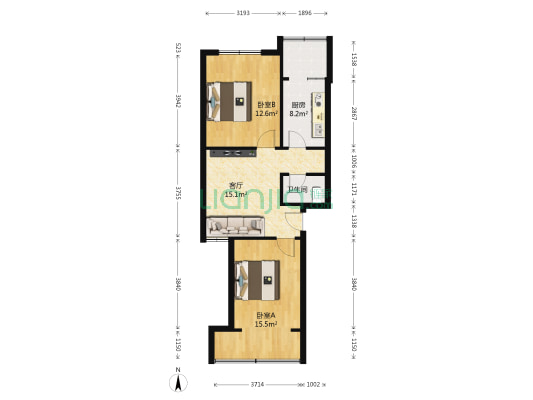 塘山街电华厂 2室1厅1卫 60平方