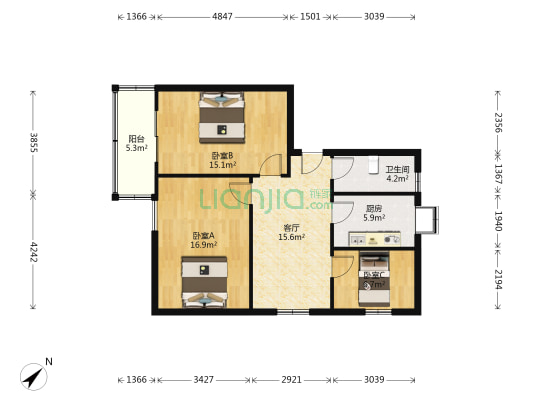 司法局干警公寓 3室1厅1卫 83平方
