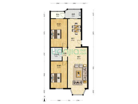 弘轩公寓 2室2厅1卫 106平方