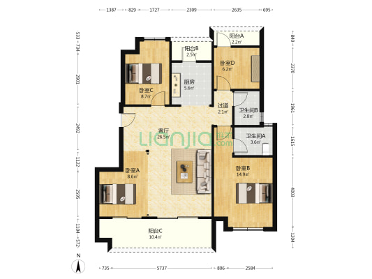 爱情天骄府 4室1厅2卫 110平方