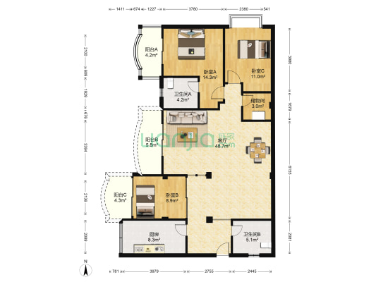 富仕雅庭 3室1厅2卫 155平方