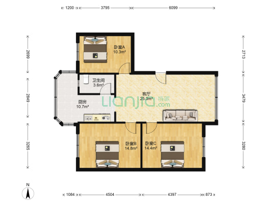 正谊路10号 3室1厅1卫 90平方