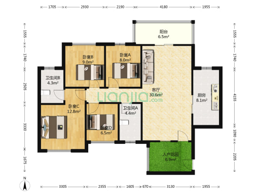 合景·天峻广场 4室1厅2卫 117平方