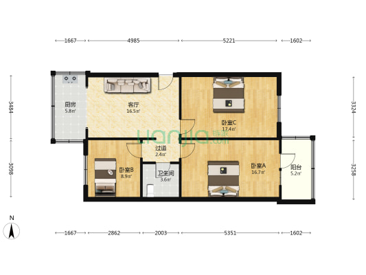 耐火小区 3室1厅1卫 88平方