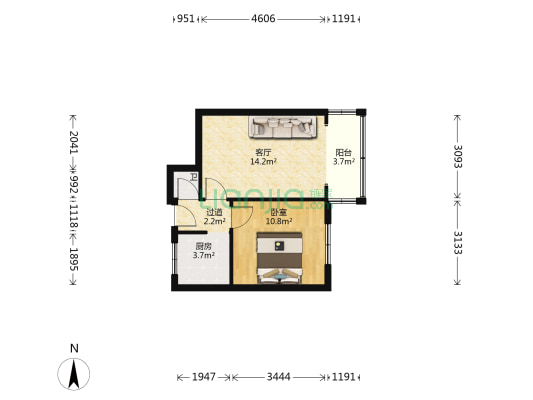 北站东二路10号 1室1厅1卫 45平方